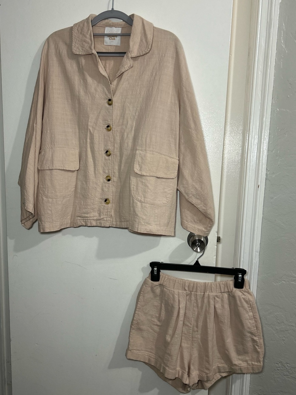 The Lullaby Club Soft Cotton/Linen Button-Up Shorts Set